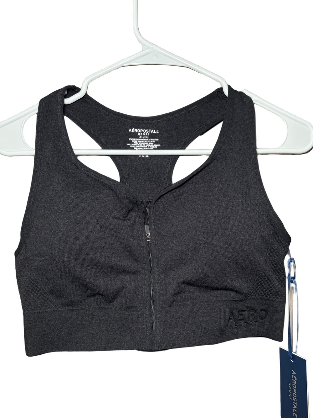 Aeropostale Black Racerback Front-Zip Sports Bra